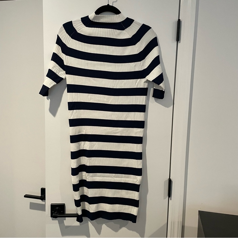 Striped Knit Dress - Navy and White